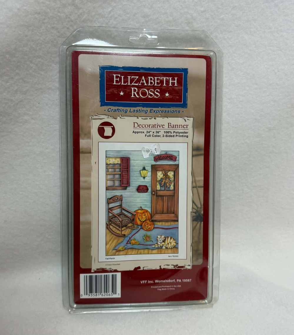 Elizabeth Ross Outdoor Decorative Banner Flag Rustic Autumn Fall Pumpkins Cat